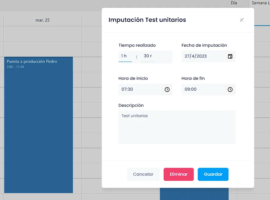 Imputación de horas a usuarios