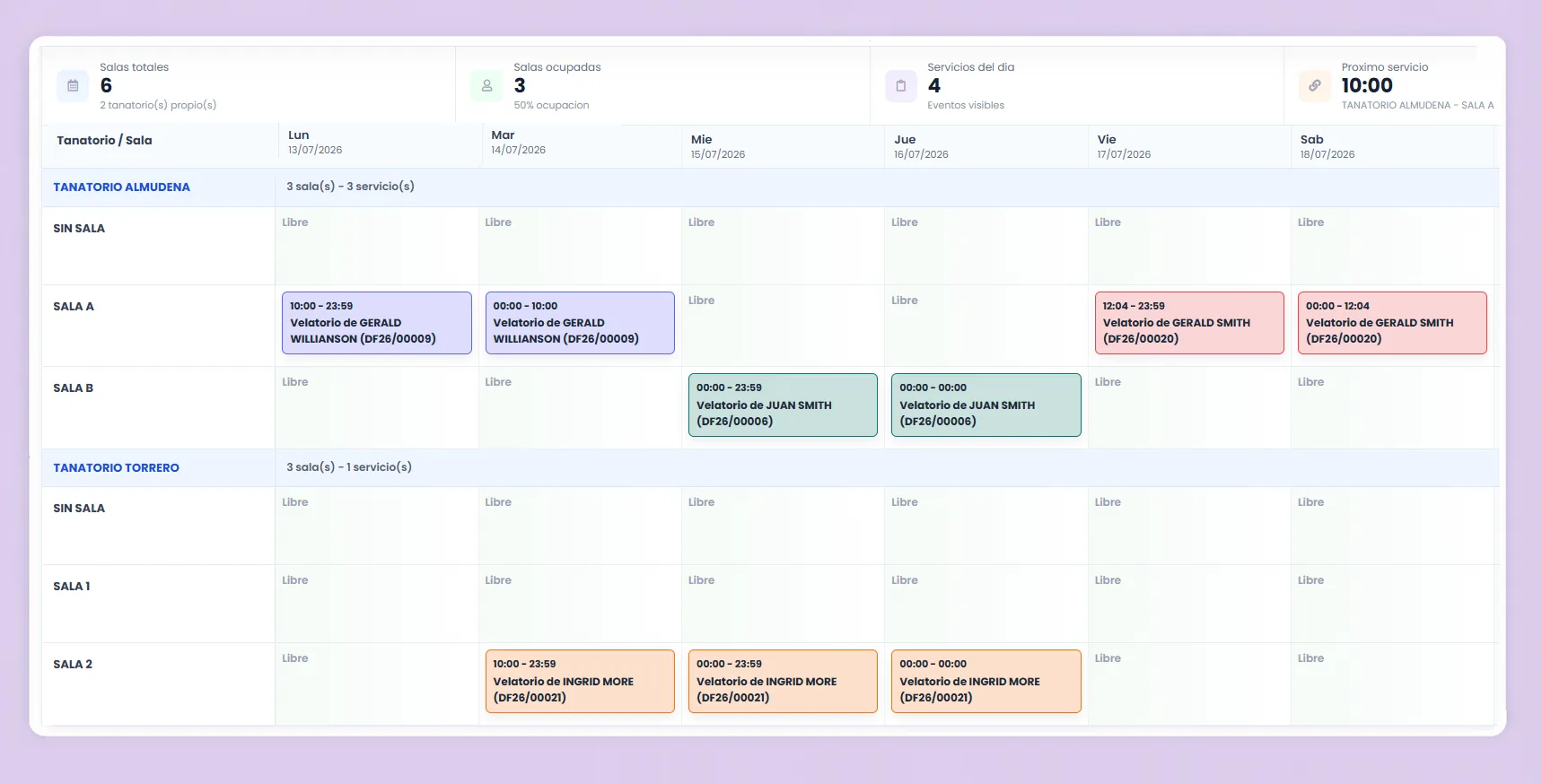 Agenda de tanatorio y crematorio en Gularis