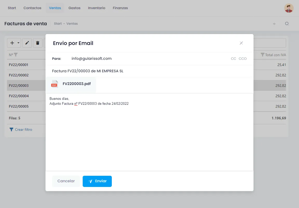 Envío de facturas por email
