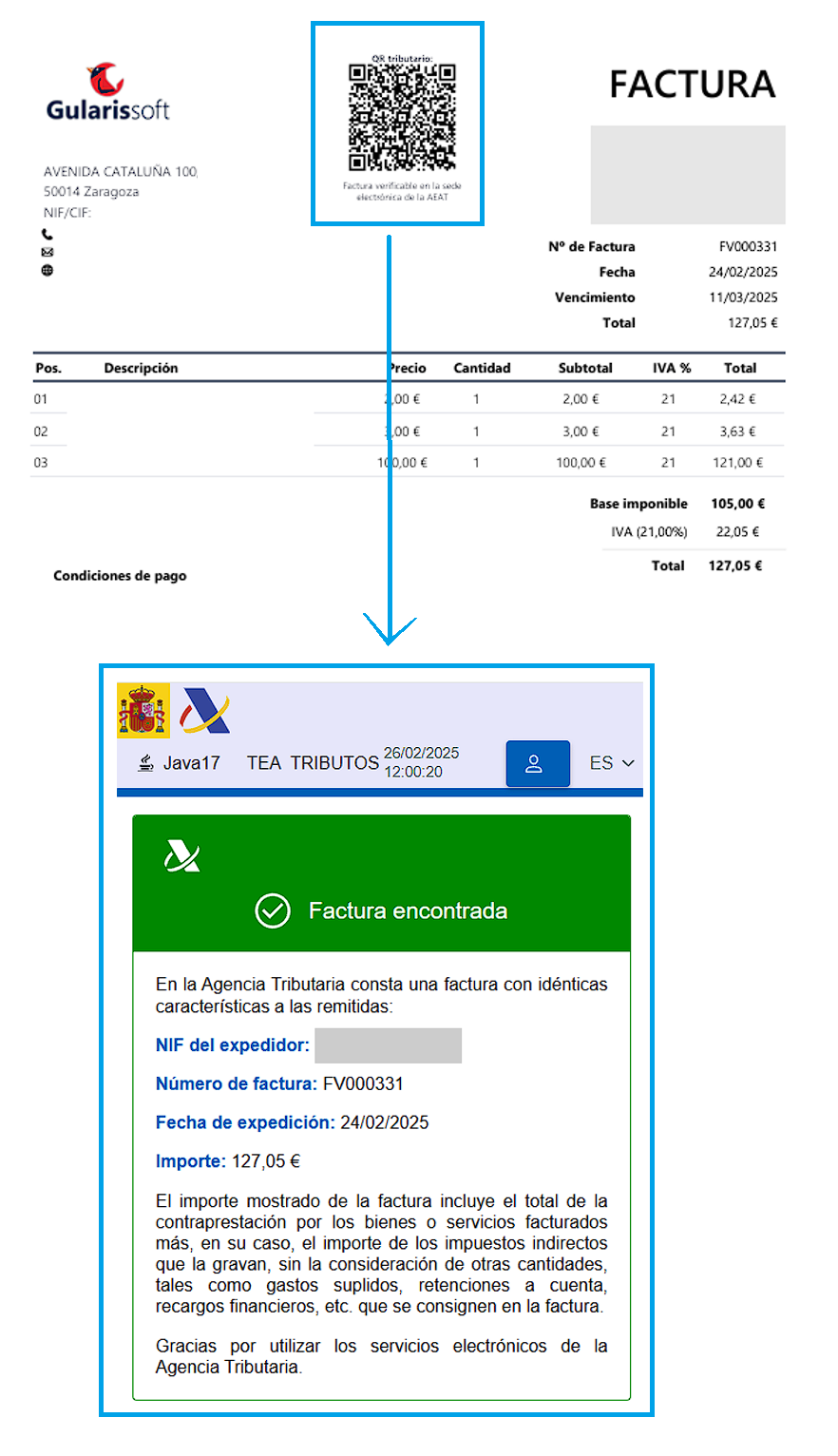 Factura con QR normativo en Gularis