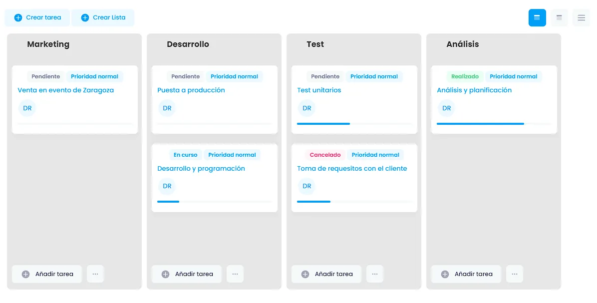 Kanban por listas personalizables
