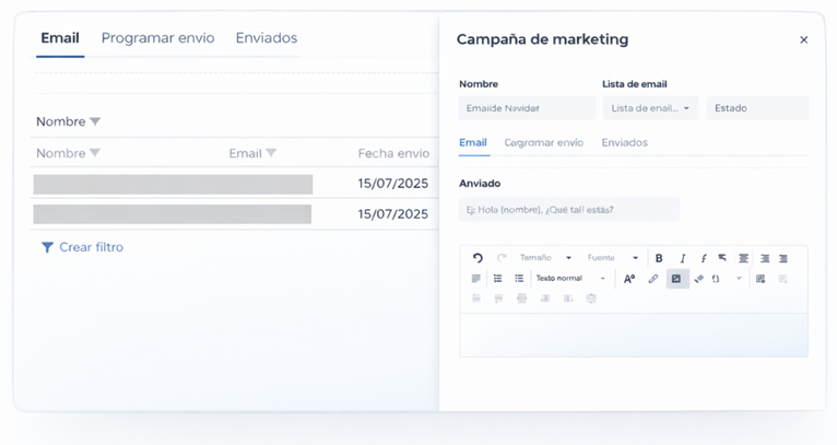 Creación de listas de emails y envío de campañas desde el ERP