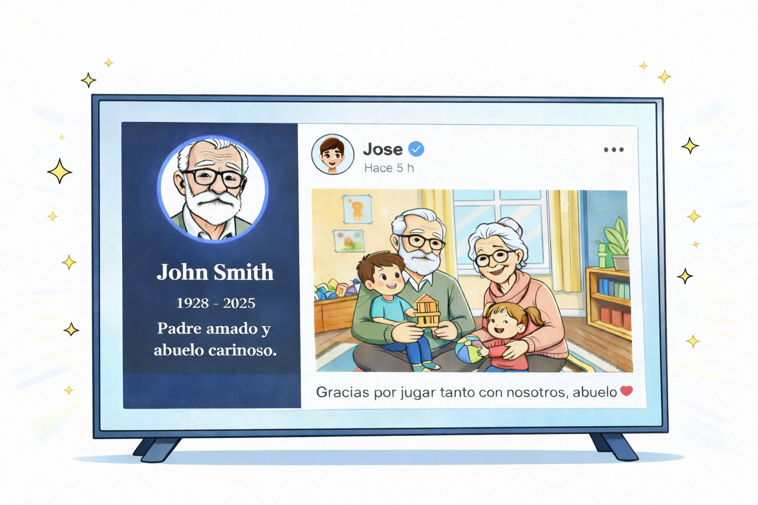 Visualización del homenaje digital en pantalla y recuerdo final